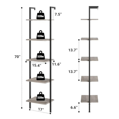 ELYKEN Ladder Shelf, 5-Tier Wood Wall Mounted Ladder Bookshelf - color: Gerige