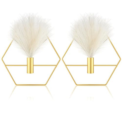 Peryiter 2 Pcs Gold Wall Decor Boho Pampas Metal Hanging Planters, Hexagon - style: Hexagon