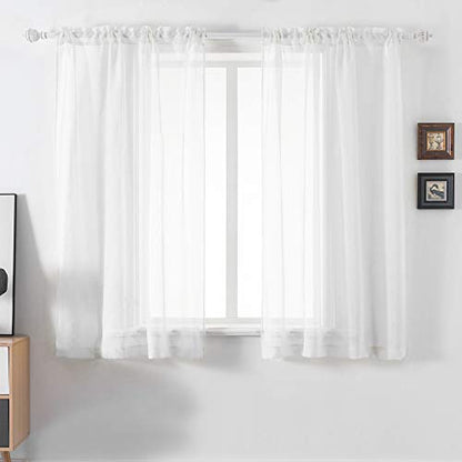 DUALIFE White Sheer Curtains 45 Inch Length,Linen Look Semi Sheer Curtain Drapes for Living Room Bedroom Nursery Kitchen Bathroom,Privacy Voile Window Treatment Panels,White,52 x 45 Inches,Set of 2 - color: White, size: 45"W x 52"L (Pack of 2)