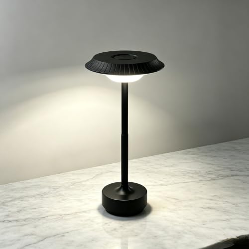 Goodoo Rechargeable Cordless Table Lamp, Touch Control LED Metal Table Light with 3 Color Modes Stepless Dimming, Portable Battery Powered Table Lamps for Outdoor/Patio/Restaurant/Camping (Black) - color: Black