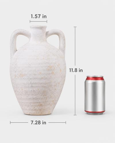 UPWOIGH 11.8in Ceramic Flower Vase with Handles - color: Off-white, size: 11.8''