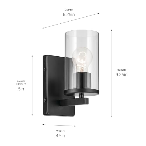 Kichler Crosby 1-Light Bathroom Wall Light, Black - color: Black, size: 1 Light, style: Clear Glass