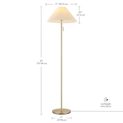 Globe Electric 62" Brass Floor Lamp with Pleated Fabric Shade - color: Brass, Oren