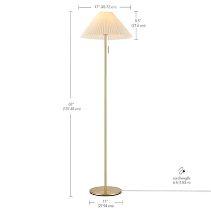 Globe Electric 62" Brass Floor Lamp with Pleated Fabric Shade - color: Brass, Oren