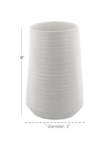 CosmoLiving by Cosmopolitan Porcelain Ceramic Decorative Vase Ribbed Centerpiece Vase, Flower Vase for Home Decoration 5" x 5" x 9", White