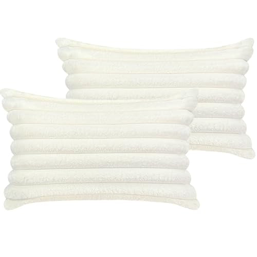 COTEY 12x20 Decorative Faux Fur Throw Pillow Covers Set of 2- Cream White - color: Cream White, size: 20" x 12" (Pack of 2)