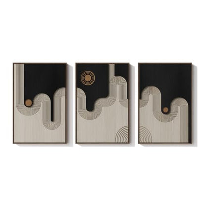 Framed 3D Wood Abstract Geometric Textured Wall Decor Living Room, 24x36 In - color: Black Beige