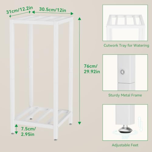 IBUYKE 30 Inch Tall Plant Stand Indoor, 2 Tier Flower Stand, White TMJ070W - color: White-Square