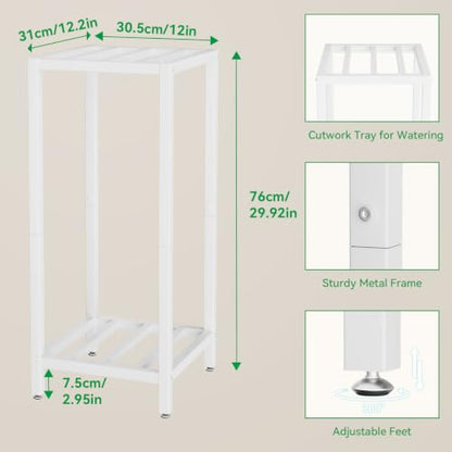 IBUYKE 30 Inch Tall Plant Stand Indoor, 2 Tier Flower Stand, White TMJ070W - color: White-Square