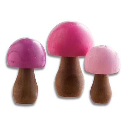 Your Heart's Content Wood Mushrooms Set of 3 (Pink Paint 3) - color: Pink 3