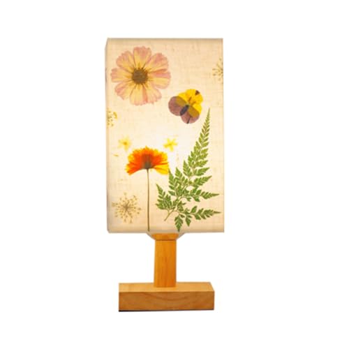 Dried Flowers Table Lamp 5W LED 3Color Temperatures Pressed Flower Bedside Lamp Square Linen Shade with Wood Base for Bedroom Living Room - color: Square-3-Color