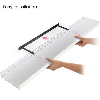 Ballucci Floating Shelf, 48" Wood Wall Shelf with Invisible Brackets for Bathroom, Living Room, Bedroom, Kitchen, Nursery, 8" Deep, White - color: White, size: 47.2 inches