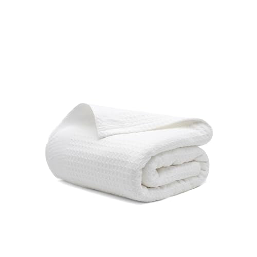 100% Cotton Waffle Weave Blanket for Hot Sleepers, Queen 92" x 90" - color: White, size: Queen(92"x90")