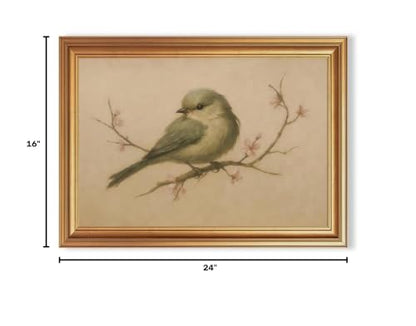 EJPFOGV Serene Bird on Branch Pink Floral Framed Canvas Wall Art 16x24 inch - color: Bird, size: 24"L x 16"W