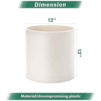 D'vine Dev Plastic Planter Pot with Saucer, 12 in, Oatmeal, 74-X-H-3 - color: Oatmeal, size: 12 Inch