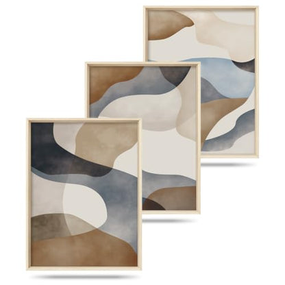 Aryroi Abstract Watercolor Block Framed Canvas Wall Art Set- 12"x16"x3 - color: Earth Tone Abstract Wall Art - White Oak Framed, size: 12"L x 16"W