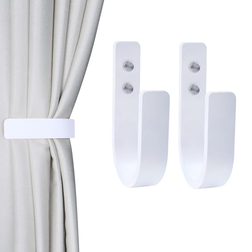 2 Pack Curtain Tiebacks Natural Wood Curtain Holdbacks, White - color: White