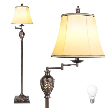 Traditional Floor Lamp with 350° Swing Arm,3 Color Temperatures,Dark Brown - color: Brown