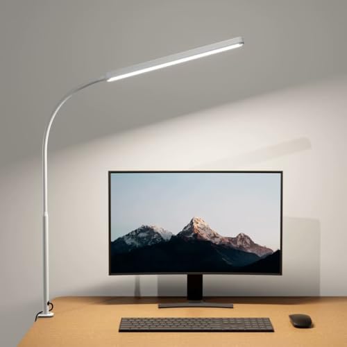 SUPERDANNY Eye-Caring LED Desk Lamp Work Lamp Office Lamp with Side Clamp - color: White, size: Clamp Mount