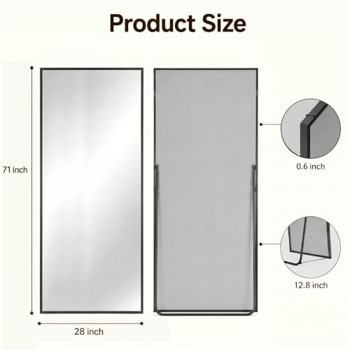 Antok Full Length Mirror, 71"x28" Floor Mirror with Stand, Black, Rect - color: Black (Rect), size: 71"L x 28"W