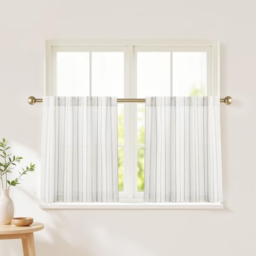 Grey Striped Kitchen Curtains,Light Filtering,2 Panels,26x24 - color: Grey, size: 26"W x 24"L (Pack of 2)