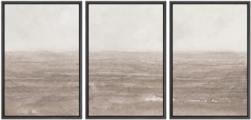 MUDECOR Framed Wall Art Print Set Neutral Textured Seascapes Subtle Tones Illustrations Modern Art Boho Decorative Colorful Chic for Living Room, Bedroom, Office - 16"x24"x3 Black - color: Abs07-2405-yuk08, size: 16"x24"x3 Panels Black