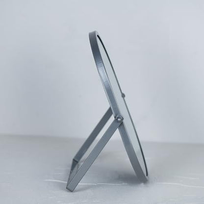 Oval Vanity Mirror with Stand,Metal Frame, (Sliver, 5.9 x 8.9 inches) - color: Sliver, size: 8.9"L x 5.9"W
