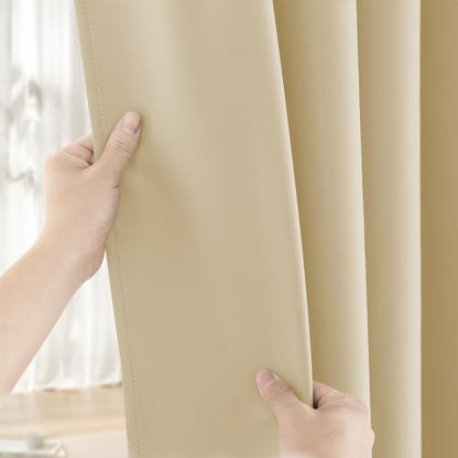 Extra Long Grommet Blackout Curtains, 1 Panel, Beige, W52 x L144 - color: Beige, size: 52"W x 144"L (Pack of 1)