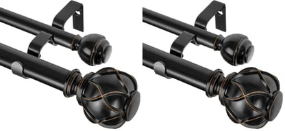 KAMANINA 1 Inch Double Curtain Rods for Windows 36 to 72 Inches (3-6 Feet), Black Heavy Duty Double Curtain Rod, Telescoping Drapery Rod with Netted Texture Finials (Pack of 2) - color: Black, size: 36-72" (Pack of 2)