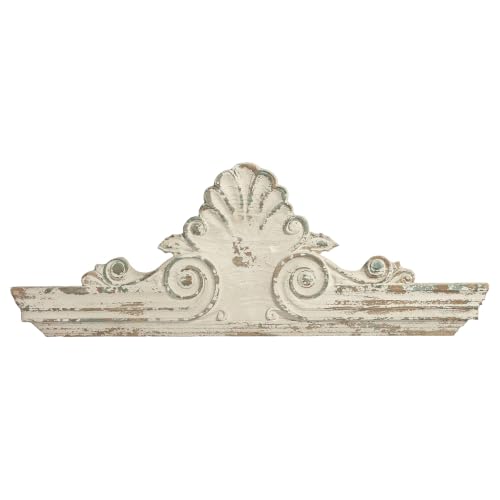 SOFE 33" Handmade Distressed White Finish Wooden Scroll Over The Door Decor