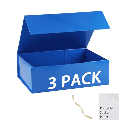 Blue Gift Box,16x14x5.3 Large Gift Boxes With Lids For Presents Includes Ribbon And Diy Printable Sticker Paper,Bridesmaid Proposal Box,Magnetic Gift Box For Birthday,Wedding,Graduation - color: 16x14x5.3inch-Blue-Pack 3