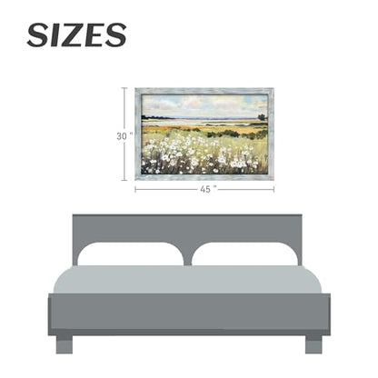 summer melody Landscape Floral Scenery Framed Wood Wall Art 45x30 Inch - color: Green, size: 45"L x 30"W