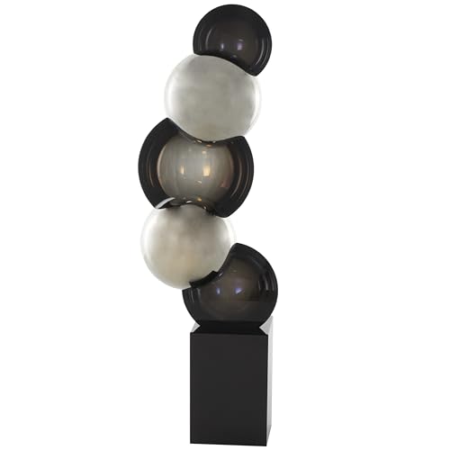 Deco 79 Glass Abstract Decorative Sculpture Stacked Orb Home Decor Statue with Black Base, Accent Figurine 6" x 4" x 18", Silver - size: 6" x 4" x 18"