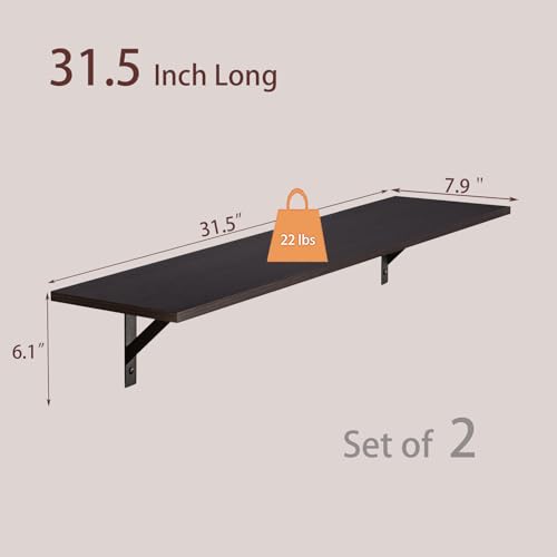 DINZI LVJ Long Wall Shelves, 31.5" Wall Mounted Shelves with Metal Brackets - color: Espresso, size: 31.5 Inch