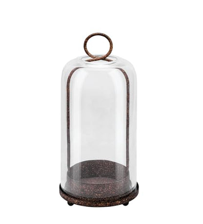 12" High Versatile Modern Metal Hurricane Lantern with Handmade Sturdy Glass Dome in Rustic Brown for Pillar Candle & Plants, Industrial, Farmhouse, Shabby Chic (Brown, 5"x12") - color: Brown, size: 5"x12"