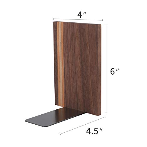 Muso Wood Artist Bookends, Decorative Bookshelf Book Ends Heavy Duty Bookends Desktop Organize Books Wooden Book Ends for Home Office Kitchen 6"x4" (Walnut)