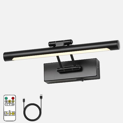 Battery Operated Picture Light Wireless, 12in Dimmable Gallery Light Rechargeable Black Picture Lights for Wall, Swing Arm Art Light with Remote Control & Timed Settings - color: Model B-Black