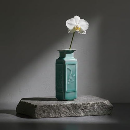 Mini Bud Vase, 5.5" Handmade Ceramic Square Vase, Sage Green Decor