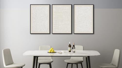 Large Framed Abstract Wall Art, Neutral Beige White Deocr, 24"x36"x3 - color: beige, size: 24"x36"x3 Framed