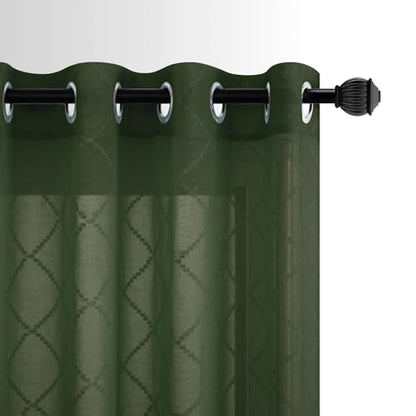 KOUFALL Olive Green Curtains with Diamond Plaid, Sheer Dark Moody Curtains for Bedroom Living Room, Wide 52 x 63 Inch Length, 2 Panels Set - color: Olive Green, size: 52"W x 63"L (Pack of 2)