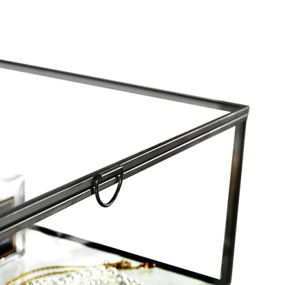 Glass Jewelry Display Box with Hinged Lid, Keepsake Box, Clear Card Box - color: Black, size: Large