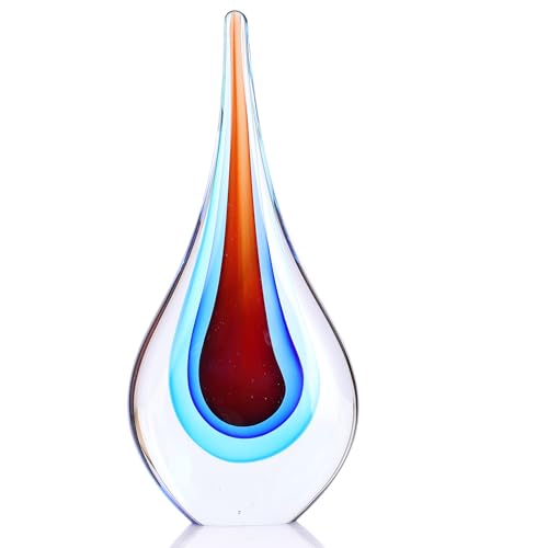 Hand Blown Glass Sculpture, Unique Mediterranean Style Decor, Glass Figurine with Crystal-Like Finish, Decorative Paperweights for Office Desk, Living Room, Bedroom, Cabinets (Blue Red) - color: Blue Red