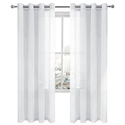 DWCN White Sheer Curtains Linen Look Semi Transparent Voile Grommet White Curtains for Living Dining Room Drapes 52 x 84 Inch Long, Set of 2 Panels - color: White, size: 52"W x 84"L (Pack of 2)
