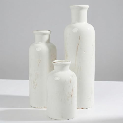 White Ceramic Vase Set of 3, Vintage Vases for Flowers and Home Decor - color: White01
