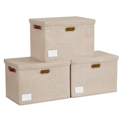 15" Fabric Storage Box with Lids, 3-Pack, Khaki - color: khaki, size: Medium-15"