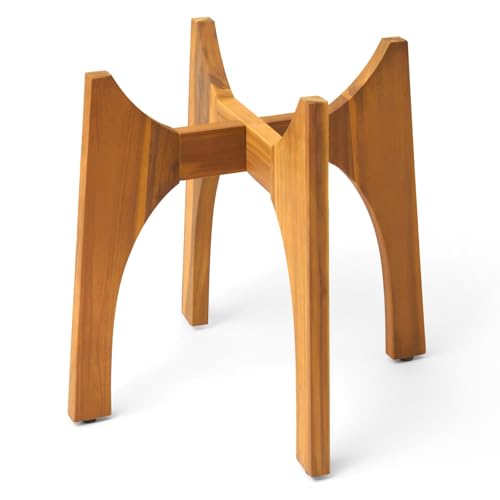 KUTE NEST 17" H x 19.3" W Acacia Solid Wood Plant Stand - Golden Teak - color: Golden Teak, size: High - Medium - 17"H x 19.3"W