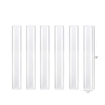 CYS EXCEL 6 PCS (H:18" D:2.5") Open Ended Glass Hurricane Candleholder Tube Shade | Multiple Size Choices Open Flame Candle Chimney Tube Cover | Bottomless Cylinder - size: 2.5" wide x 18" tall