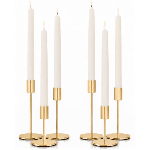zeochyni French Gold Taper Candle Holder Metal Candlestick Holders Set of 6 - color: French Gold, size: Set of 6