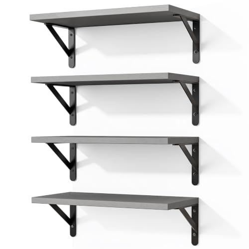Fixwal Wall Floating Shelves for Home Decor (Grey, Set of 4, 16.5 Inch) - color: Grey