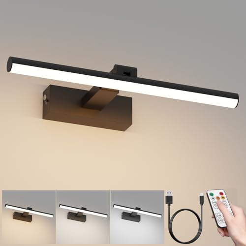 Battery Operated Picture Light15.5Inch with Remote,10000mAh Rechargeable Wireless Picture Light for Wall 3CCT Dimmable Frame Lights for Gallery Painting - color: Black